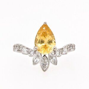 1.42cts Yellow Sapphire Ring in Solid 14K White Gold with Natural Diamonds